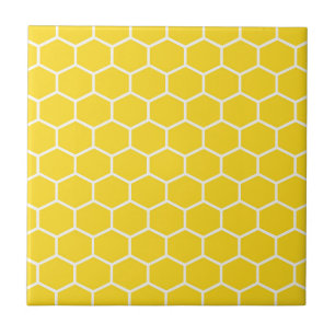 Azulejo De Cerâmica Bumblebee das Linhas Brancas Geométricas do Honey