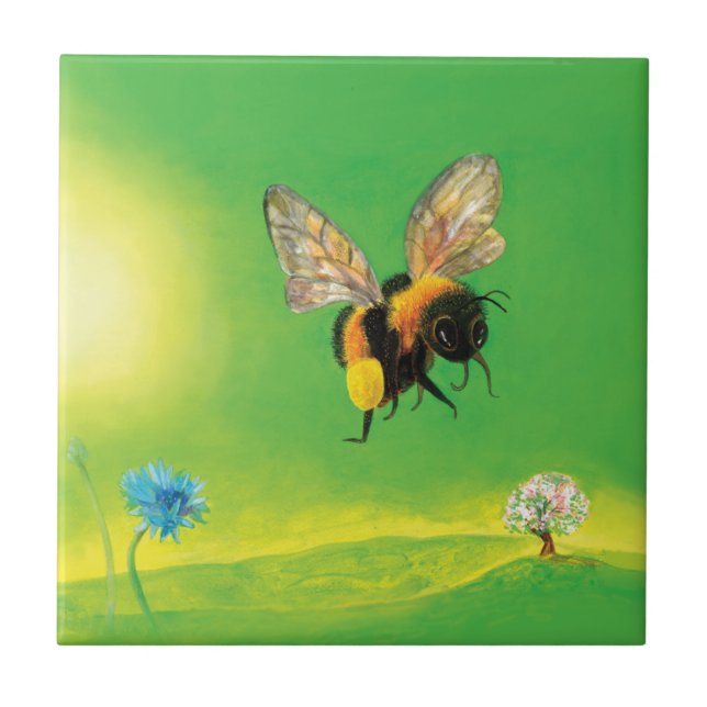 Azulejo De Cerâmica Bumblebee voando sobre o campo (Frente)