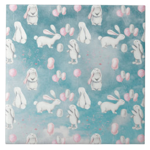 Azulejo De Cerâmica Bunnies Bunny no Céu-Cute