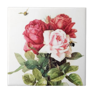 Azulejo De Cerâmica Buquê cor-de-rosa do Victorian do vintage