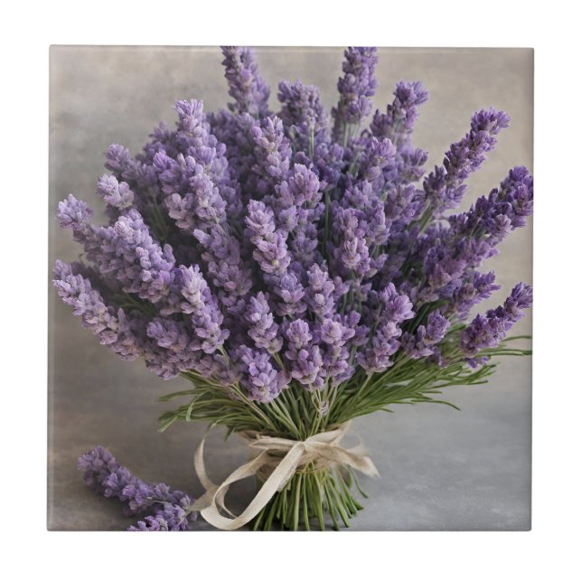 Azulejo De Cerâmica Buquê das flores de Lavanda roxa (Frente)