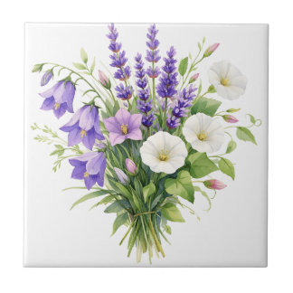 Azulejo De Cerâmica Buquê de Aquarela com Flores Silvestres