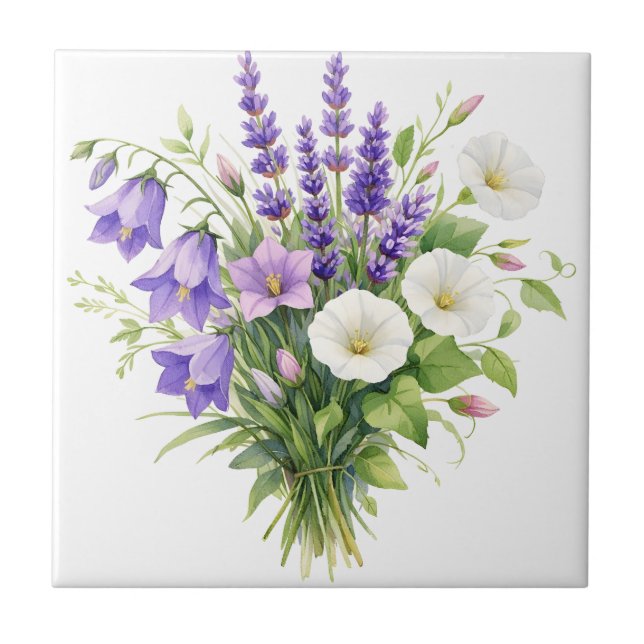 Azulejo De Cerâmica Buquê de Aquarela com Flores Silvestres  (Frente)