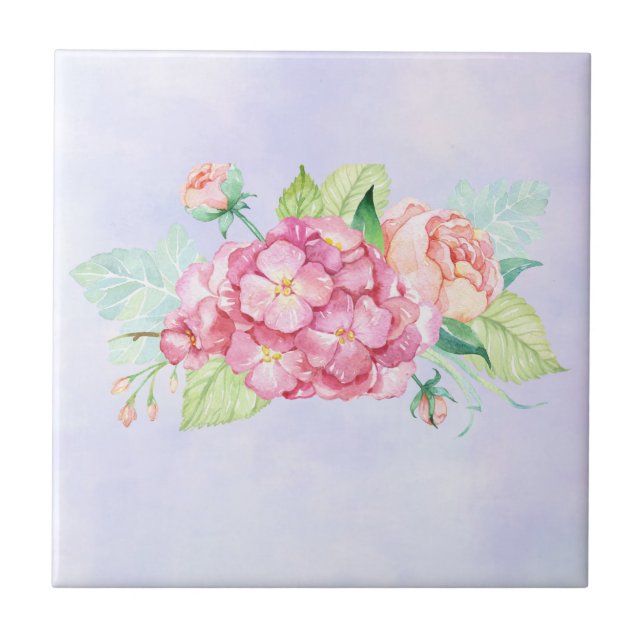 Azulejo De Cerâmica Buquê de Aquarela Rosa Elegante (Frente)