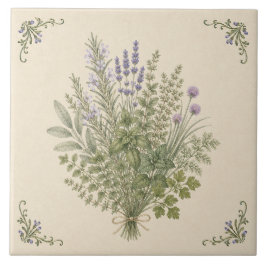 Azulejo De Cerâmica Buquê de Ervas Culinárias Vintage para Jardim da C
