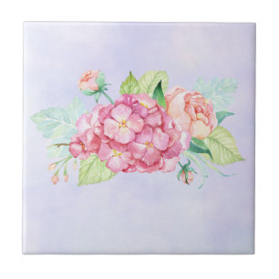 Azulejo De Cerâmica Buquê de Flores de Aquarela Rosa Elegante