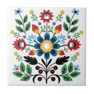 Azulejo De Cerâmica Buquê de Flores de Arte Popular Simétrica