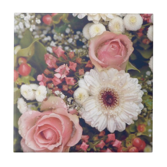Azulejo De Cerâmica Buquê De Flores Rosas Românticas (Frente)