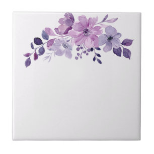 Azulejo De Cerâmica Buquê de flores roxas em aquarela