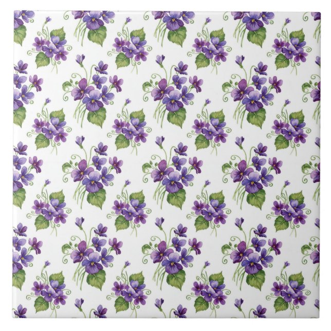 Azulejo De Cerâmica Buquê de Flores Violeta Aquarela (Frente)