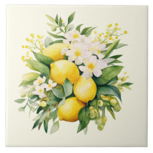 Azulejo De Cerâmica Buquê de Limão com Flores Brancas