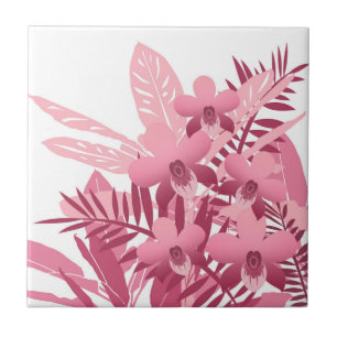 Azulejo De Cerâmica Buquê de plantas tropicais rosa
