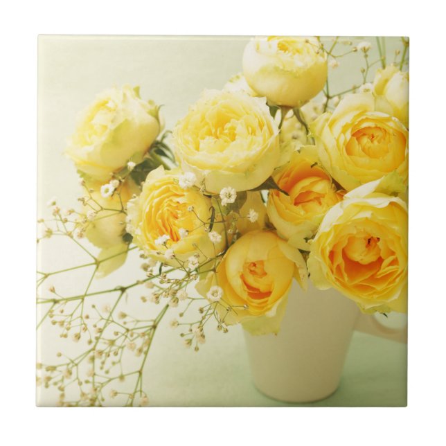 Azulejo De Cerâmica buquê de rosa amarelo (Frente)