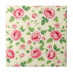 Azulejo De Cerâmica Buquê de Rosa Rosa Vintage Floral Pastel Chintz 