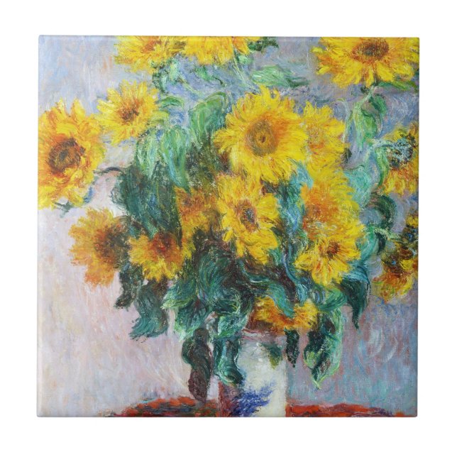 Azulejo De Cerâmica Buquê de Sunflower, 1880 Claude Monet (Frente)