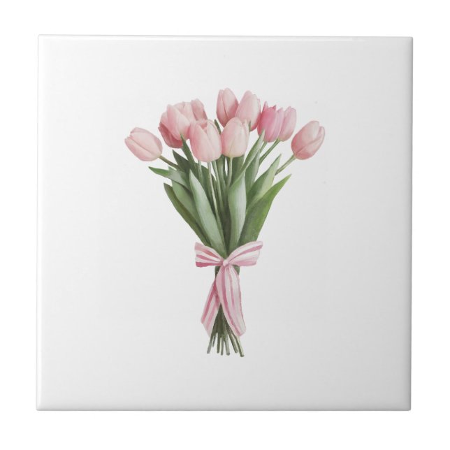 Azulejo De Cerâmica Buquê de Tulipas Rosa (Frente)