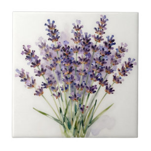 Azulejo De Cerâmica Buquê Floral de Lavanda em Aquarela