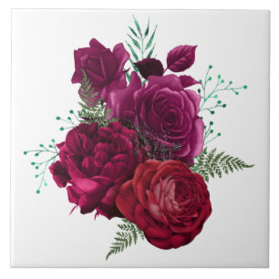 Azulejo De Cerâmica Buquê Floral Elegante Magenta Rosa