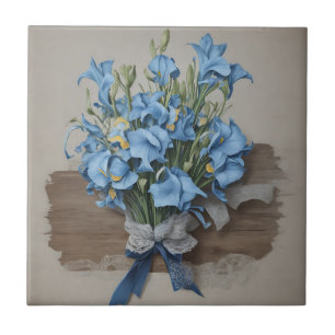 Azulejo De Cerâmica Buquê Iris Azul Vintage