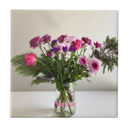 Azulejo De Cerâmica Buquê Mama Colorida no Dia da Mãe + Opção Personal