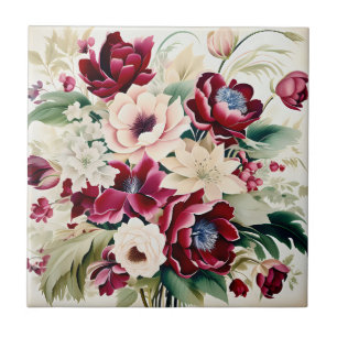 Azulejo De Cerâmica Buquê Moderno De Bloomias E Folhas Verdes