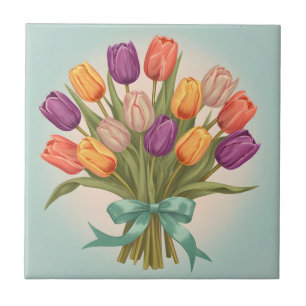 Azulejo De Cerâmica buquê primavera tulipas
