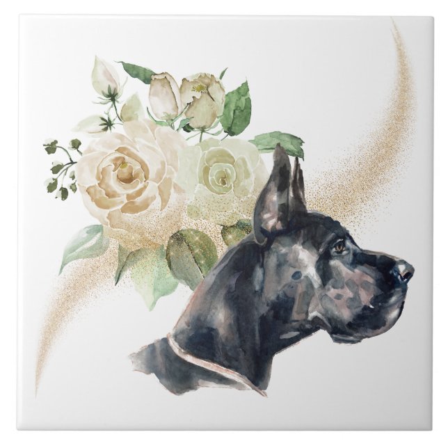 Azulejo De Cerâmica Buquê Rosa Branco Grande Cachorro (Frente)