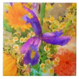 Azulejo de cerâmica Buquê Watercolor Iris