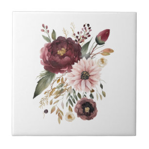 Azulejo De Cerâmica Burgundy Bege Róseo Flora Botânica