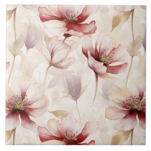 Azulejo De Cerâmica Burgundy Cream Floral