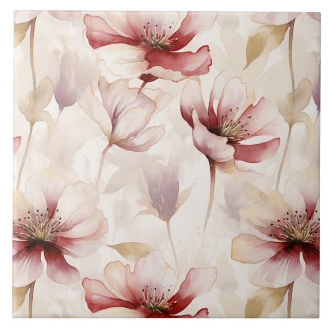 Azulejo De Cerâmica Burgundy Cream Floral (Frente)