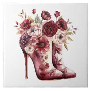 Azulejo De Cerâmica Burgundy Cream Floral Boots