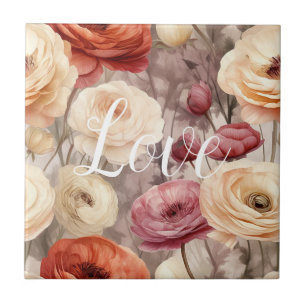 Azulejo De Cerâmica Burgundy Cream Spring Flowers Love