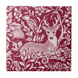Azulejo De Cerâmica Burgundy Deer Hedgehog Woodland Animal 