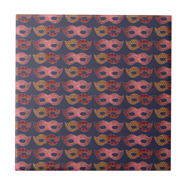 Azulejo De Cerâmica Burgundy Masquerade Masks Pattern (Frente)