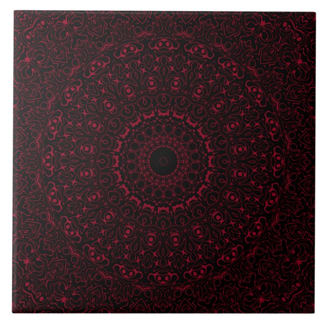 Azulejo De Cerâmica Burgundy Red Mandala com Simetria Ornamental (Frente)