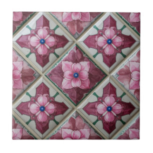 Azulejo De Cerâmica Burgundy Rosa Floral Diamante Mediterrâneo