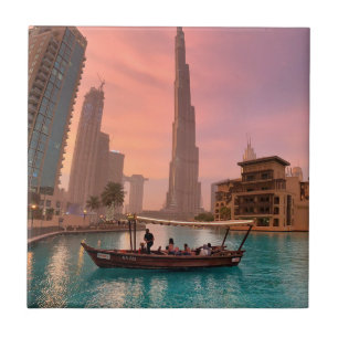 Azulejo De Cerâmica Burj Khalifa Boat Lake Cityscape