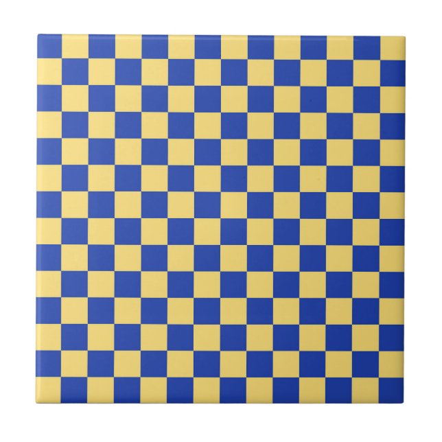 Azulejo De Cerâmica Butter yellow and blue checkered board pattern (Frente)