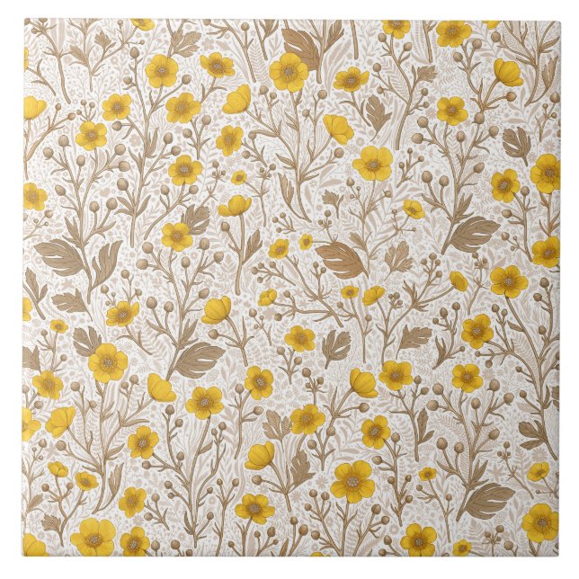 Azulejo De Cerâmica Buttercups, amarelo e marrom (Frente)