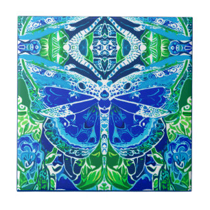 Azulejo De Cerâmica Butterfly e Medallion Batik Padrões em Azul