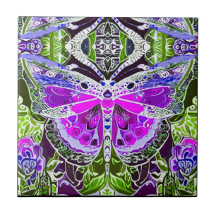 Azulejo De Cerâmica Butterfly e Medallion Batik Patterno em Violet