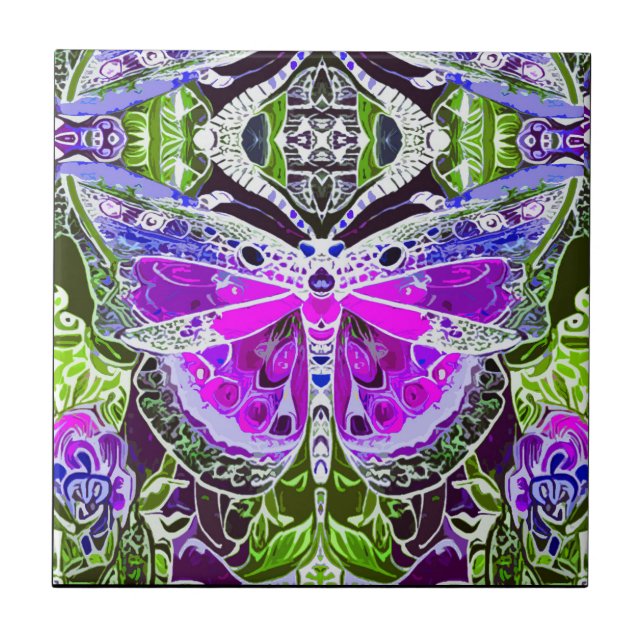 Azulejo De Cerâmica Butterfly e Medallion Batik Patterno em Violet (Frente)