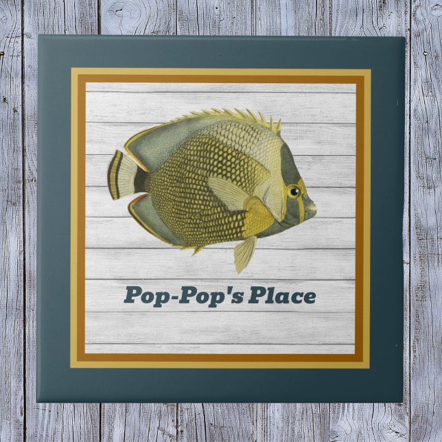 Azulejo De Cerâmica Butterflyfish enviado em lacado e Dourado com nome (Criador carregado)