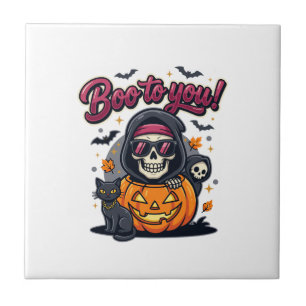 Azulejo De Cerâmica Buu para Você Esqueleto de Halloween Abóbora