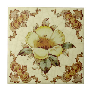 Azulejo De Cerâmica c.1890 Transferware de Reprodução Floral Vitoria