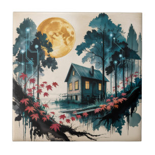 Azulejo De Cerâmica Cabana ao Luar Floresta Japonesa Arte (1)