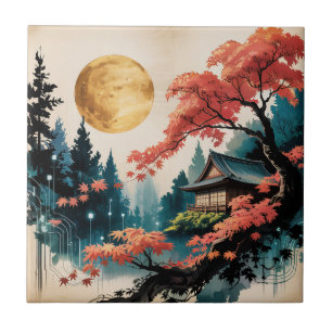 Azulejo De Cerâmica Cabana ao Luar Floresta Japonesa Arte (4)