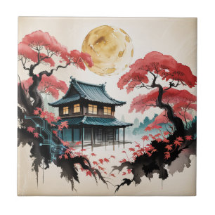 Azulejo De Cerâmica Cabana ao Luar Floresta Japonesa Arte (5)