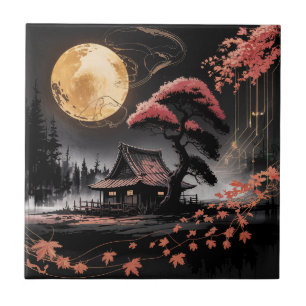 Azulejo De Cerâmica Cabana ao Luar Floresta Japonesa Arte (8)